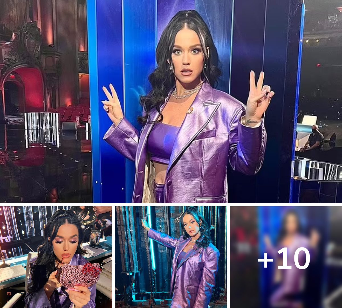 Katy Perry sports a metallic purple pantsuit in glamorous new snaps to