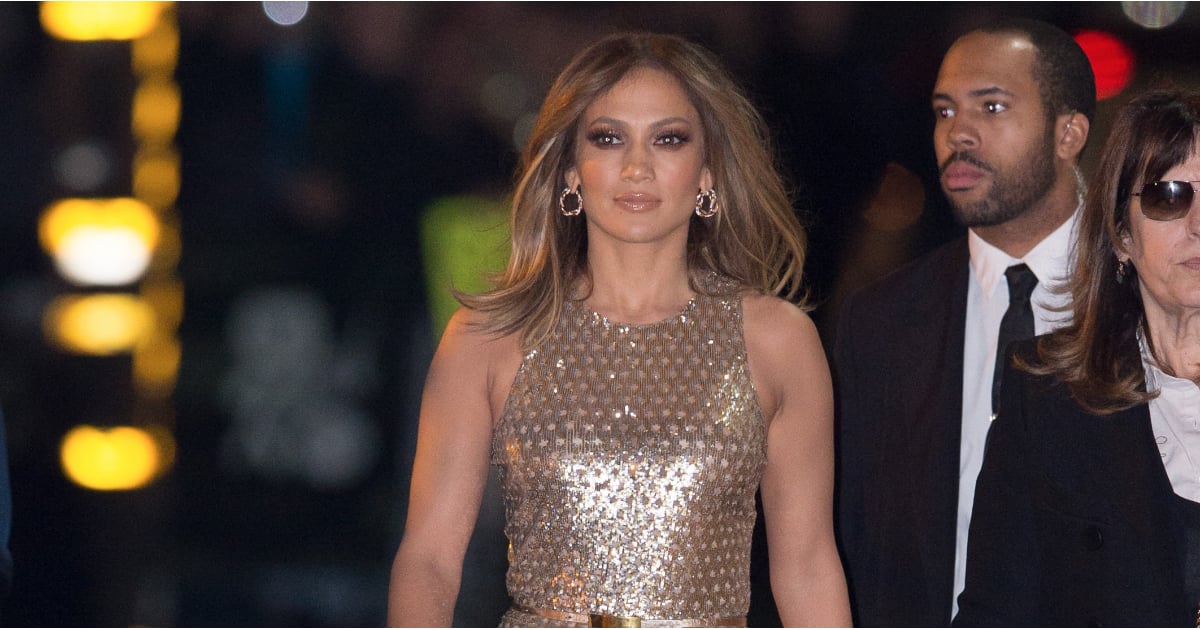 Jennifer Lopez Wearing a Gold Jumpsuit | POPSUGAR Fashion