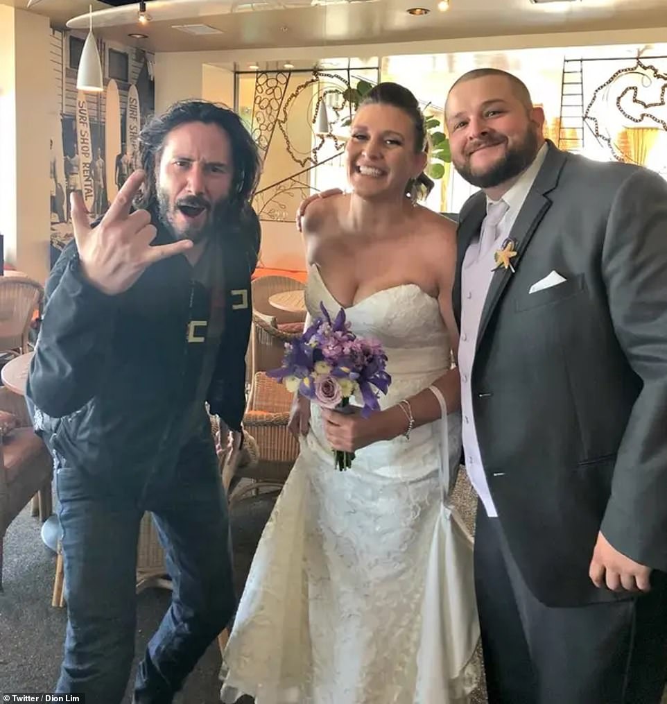 Keanu believe it? In September of 2018, he turned up at the three-star Dream Inn in Santa Cruz, California where he surprised bride Leslie and her husband Jarrod, whose mum Darlette is a 'huge' fan.