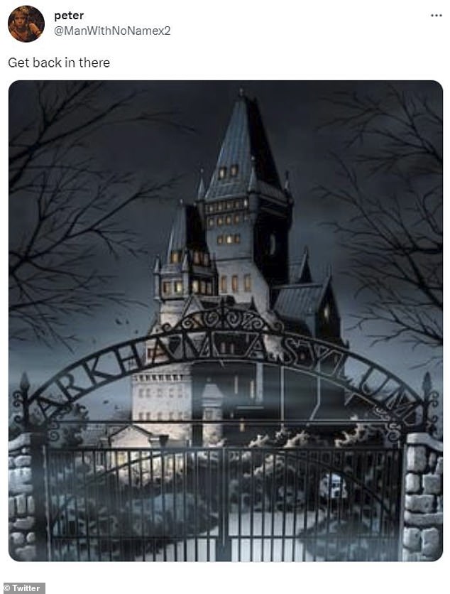 Locked away: Another person joked, 'Get back in there,' while posting an illustration of Arkham Asylum from the Batman franchise