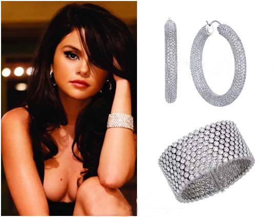 Hoop Earrings and Diamond Mesh Bracelet Selena Gomez jewelry